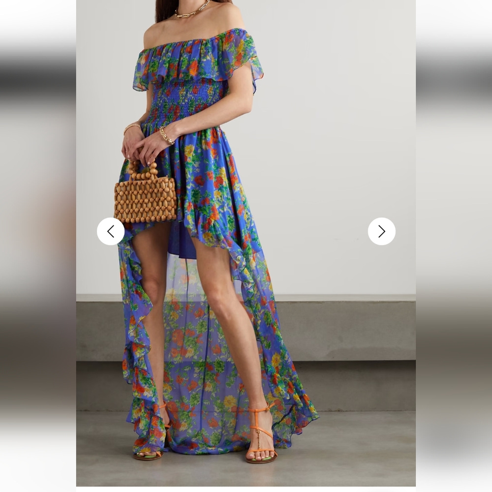 Caroline Constas Della off-the-shoulder asymmetric ruffled floral-print silk